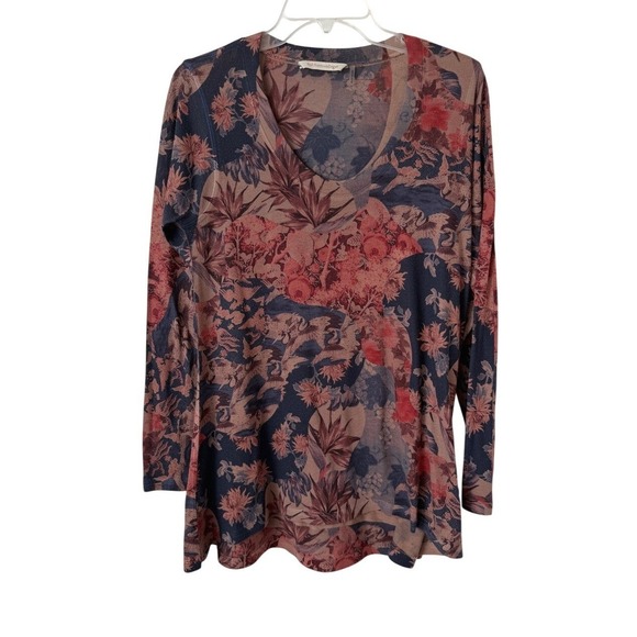 Soft Surroundings Tops - Soft Surroundings Watercolor Floral Scoop Neck Long Sleeve Tunic Top USA Made S